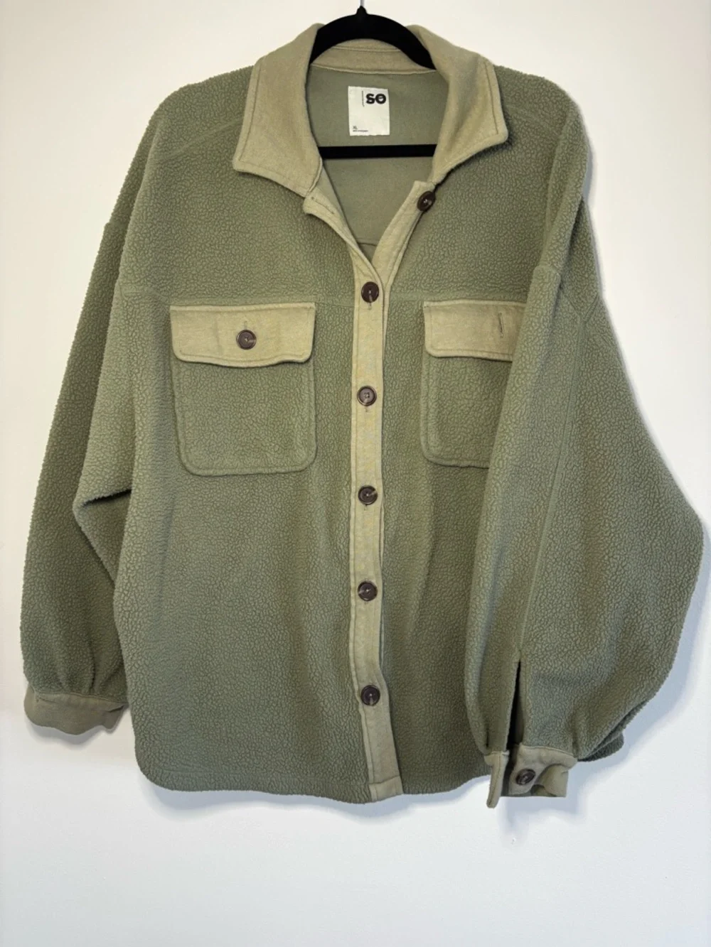 SO Olive Green Fleece Button-Down Shacket - Picture 1 of 3